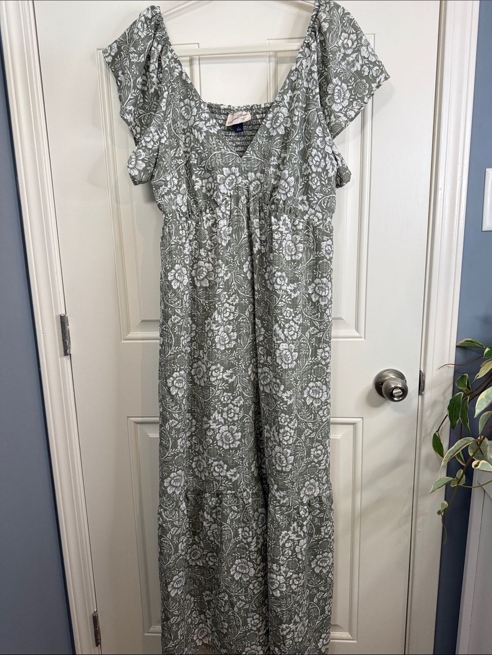 Universal Thread Sage Green Floral Maxi Dress with Flutter Sleeves